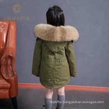 Accept custom order raccoon fur lined child parka with hood thick winter coat